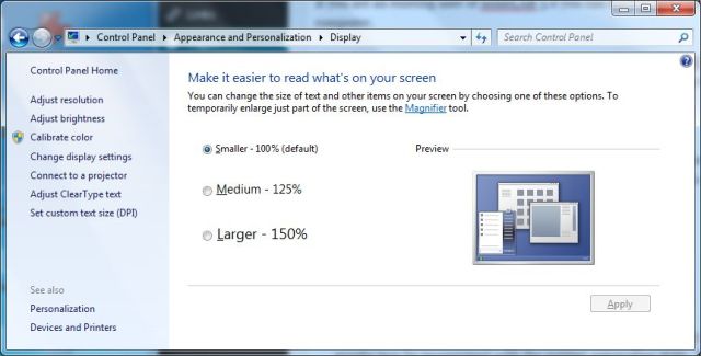 Windows TextSize settings